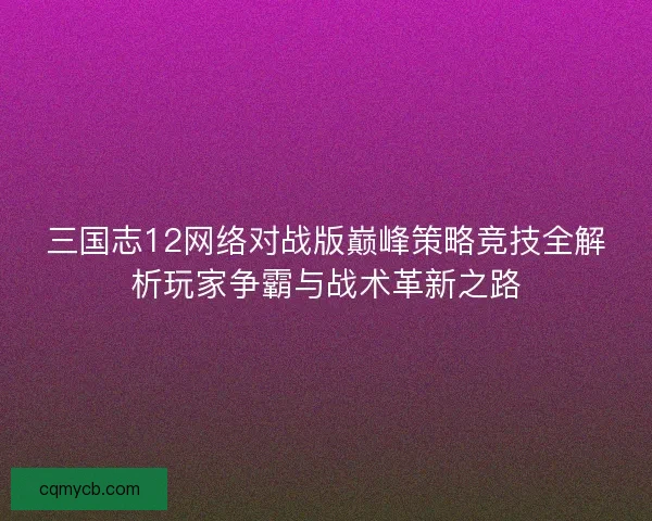 三国志12网络对战版巅峰策略竞技全解析玩家争霸与战术革新之路